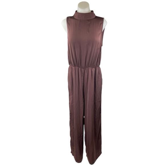 Lascana Womens Brown Sleeveless Turtleneck Cutout Back Wide Leg Jumpsuit Size 10 - Picture 1 of 4